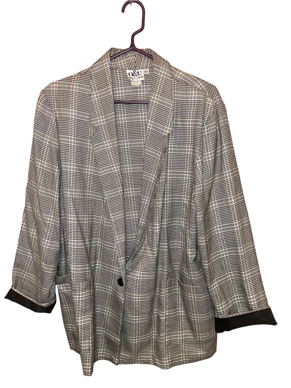 O&U Womenβs Black & White Glen Plaid Blazer 16W